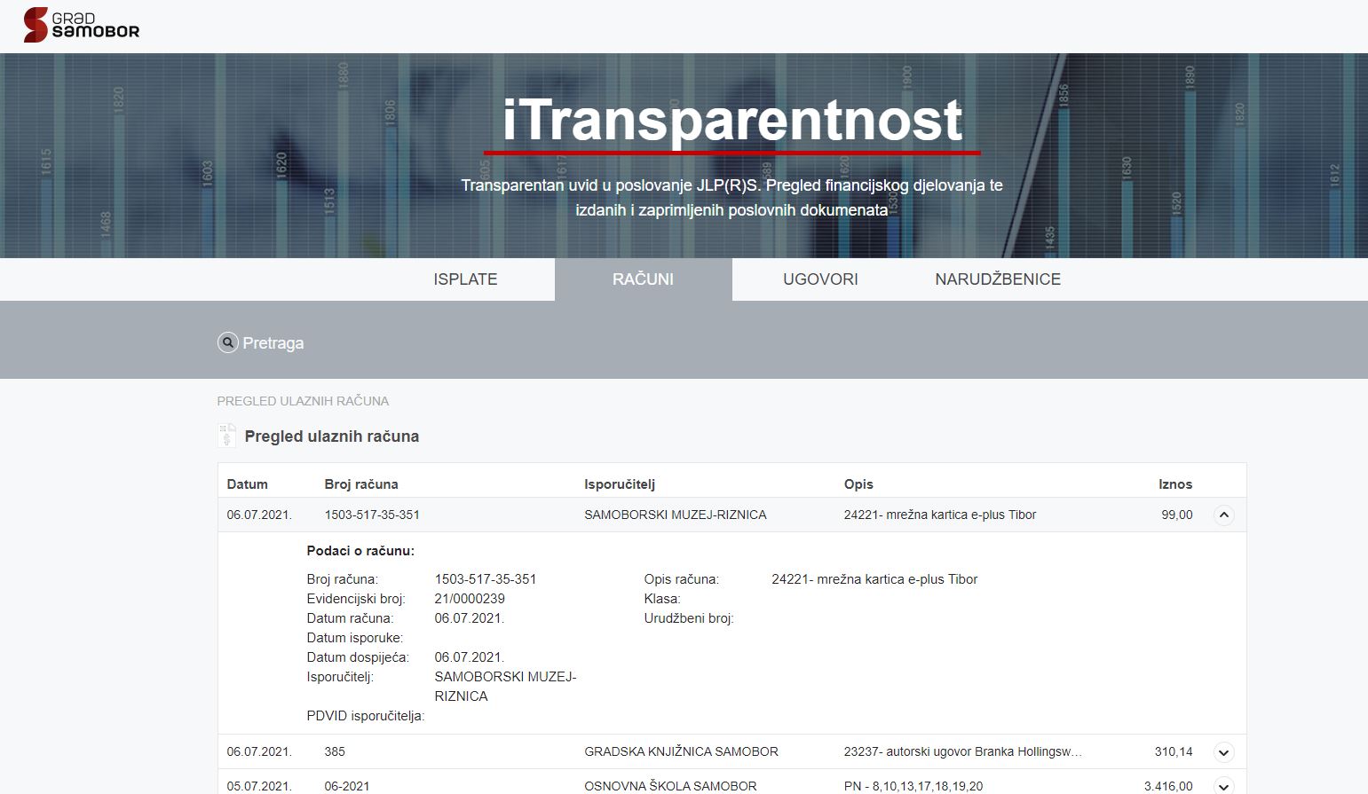 Samobor - iTransparentnost - računi